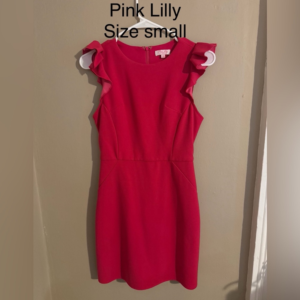 Elegant pink Ruffle Sleeve Dress